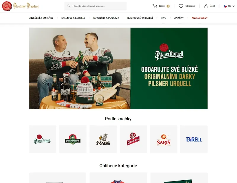 E-shop Plzeňského Prazdroje, titulní strana